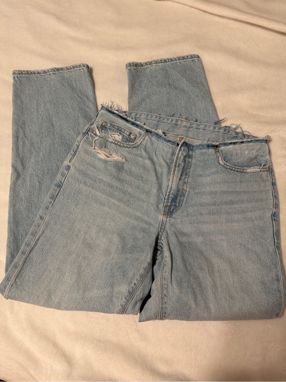 American Eagle Outfitters Light Blue Distressed Straight-Leg Jeans